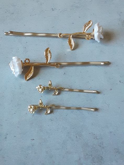 Roses bobby pins set of 4, bride bobby pins, gift under 20, Wedding Hair Pins Rose Embellishments, Bride Hair Pins, Bridal Hairdo, Bride Hair, Wedding Hair Pins, Golden Rose, Bride Hairstyles, White Rose, White Roses