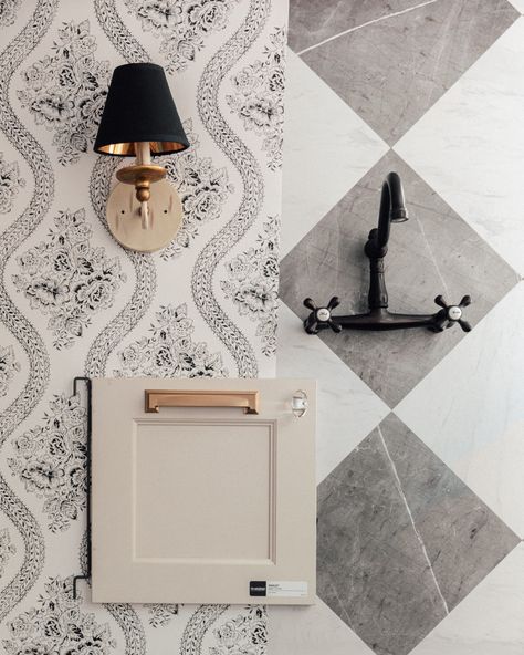 An Update on the Laundry Room and Bathroom, Plus Some Finishes! - Chris Loves Julia Tiled Wall In Laundry Room, Laundry Room Inspo, Laundry Room And Bathroom, Wallpaper Laundry Room, Laundry Room Tile, Laundry Room Wallpaper, Checkerboard Floor, Laundry Room Flooring, Tile Covers