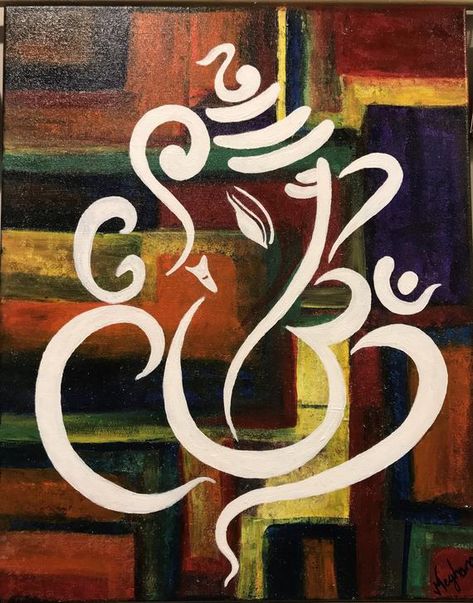 Ganesha Abstract Painting, Ganapati Background, Bappa Rangoli, Ganesha Abstract, God Drawings, Murals Ideas, Ganesh Painting, Ganesha Drawing, Acrylic Texture