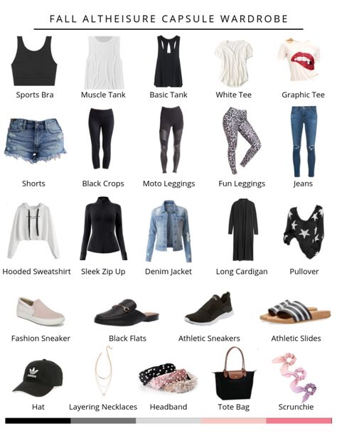 Fall Athleisure Capsule Wardrobe | 24 Pieces, 100+ Outfits - Lauren Gleisberg Active Capsule Wardrobe, Activewear Capsule Wardrobe, Capsule Wardrobe Sporty Casual, Sporty Capsule Wardrobe, Athleisure Capsule Wardrobe 2023, Fall Athleisure Outfits 2022, Fall Soccer Mom Outfits, Athletic Capsule Wardrobe, Workout Capsule Wardrobe