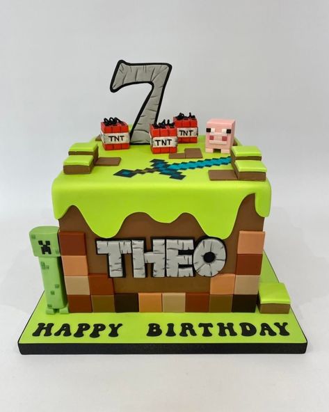 The Cake room on Instagram: “Minecraft for Theo’s 7th birthday party at the weekend. I have it on good authority he was ecstatic with it ��❤️ #cake #birthdayboy…” Minecraft Number Cake, Minecraft Cakes, It Cake, Cake Boards, Minecraft Cake, Number Cake, Minecraft Party, Number Cakes, Name Plaques