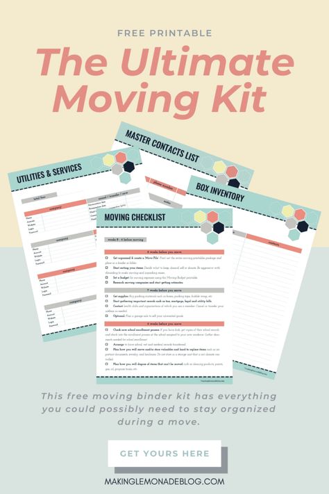 Moving Binder, Moving Printables, Moving Organisation, Binder Printables Free, Moving Kit, Moving Hacks, Making Lemonade, Daily Printable, Binder Printables