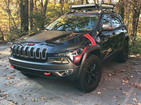 Jeep Cherokee Trailhawk KL Jeep Modifications, Jeep Latitude, Jeep Trailhawk, Jeep Cherokee Trailhawk, Badass Jeep, Jeep Mods, Jeep Ideas, Atv Riding, Black Jeep