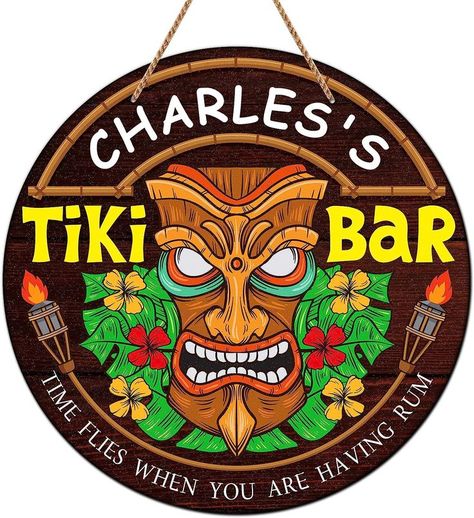 home outdoor decor Tiki Decorations, Bar Signs For Home, Tiki Bar Signs, Hawaii Tiki, Beach Room Decor, Tiki Decor, Beach Room, Home Beach, Outside Patio