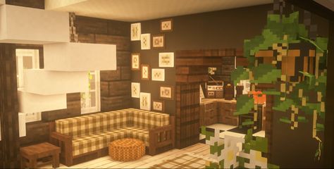 Minecraft Cottage Interior Ideas, Mc Decoration, Minecraft Rooms, Minecraft Living Room, Aesthetic Minecraft Builds, Minecraft House Interior, Lounge Aesthetic, Minecraft Addons, Cottagecore Minecraft