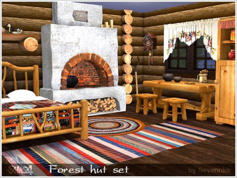 SC4-141583_MAIN The Sims 4 Pack, Forest Hut, Log Wall, Rustic Furniture Diy, Video Game Rooms, Rustic Fireplaces, Sims 4 Downloads, Sims 4 Update, Sims 4 Cc Furniture