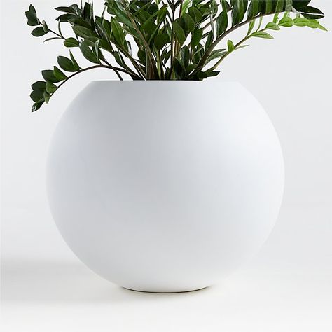 Sphere Large Dark Grey Planter + Reviews | Crate and Barrel Round Planters, Large Outdoor Planters, Sphere Light, Gray Planter, Fiberglass Planters, Indoor Outdoor Planter, Outdoor Planter, White Planters, Outdoor Pots