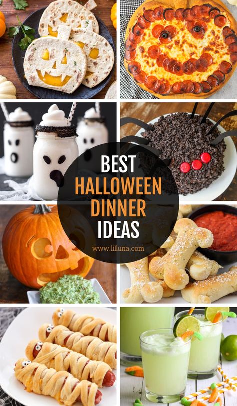 Whether you want themed treats, or just warm fall goodness, enjoy this collection of perfect Halloween Dinner Ideas. #halloweendinner #halloween #dinner #holidaydinner Spooky Halloween Dinner, Halloween Dinner Ideas, Halloween Pasta, Holiday Punch Recipe, Spooky Dinner, Halloween Pizza, Halloween Food Dinner, Fun Halloween Treats, Themed Treats