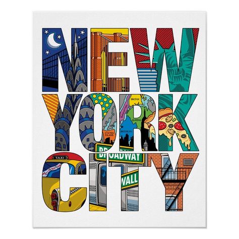 New York Design Graphic, New York Illustration Art, New York Pop Art, New York Graphic Design, New York City Illustration, New York Sign, Nyc Illustration, Nyc Art Print, Broadway Street