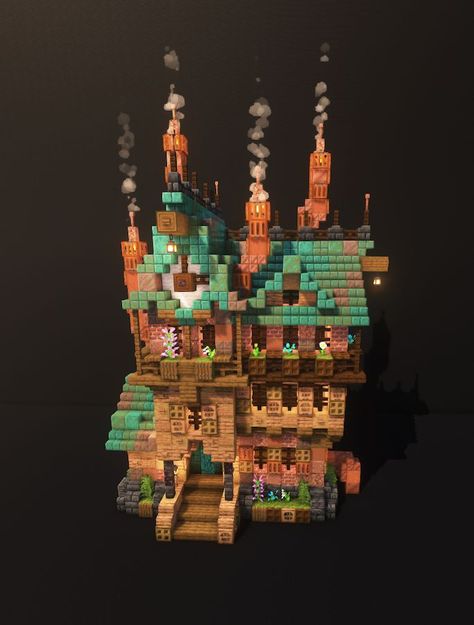 Steampunk House Minecraft, Minecraft House Decor, Minecraft Village Ideas, Cherry Blossom House, Minecraft Pfp, Build In Minecraft, Minecraft Create, Cottage Minecraft, Minecraft Steampunk