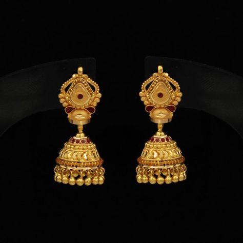 3 Step Gold Jhumka, Gold Zumka Design, Zumka Design Gold, 22k Gold Earrings, Jhumka Designs, Gold Earrings Indian, Gold Jhumka Earrings, Gold Jewels Design, Gold Earrings Models