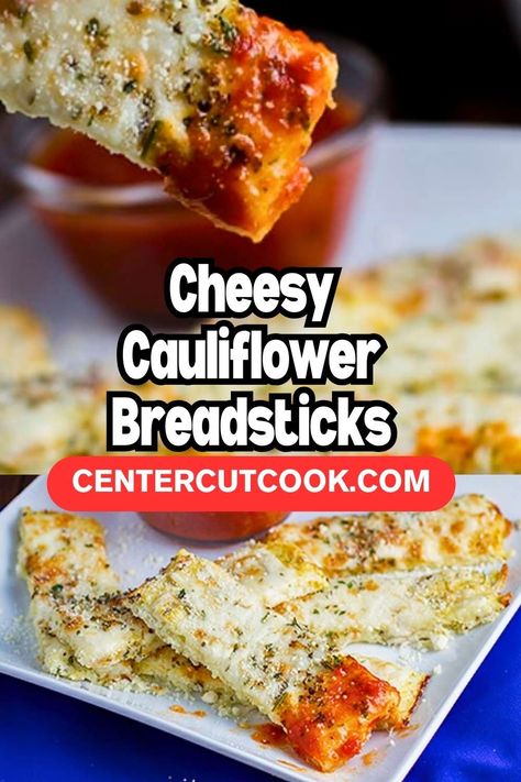 Cheesy Cauliflower Breadsticks Low Carb Cheesy Cauliflower, Cauliflower Breadsticks, Cauliflower Bread, Bariatric Diet, Cheesy Cauliflower, Low Carb Appetizers, Low Carb Gluten Free, Breadsticks, Food For A Crowd