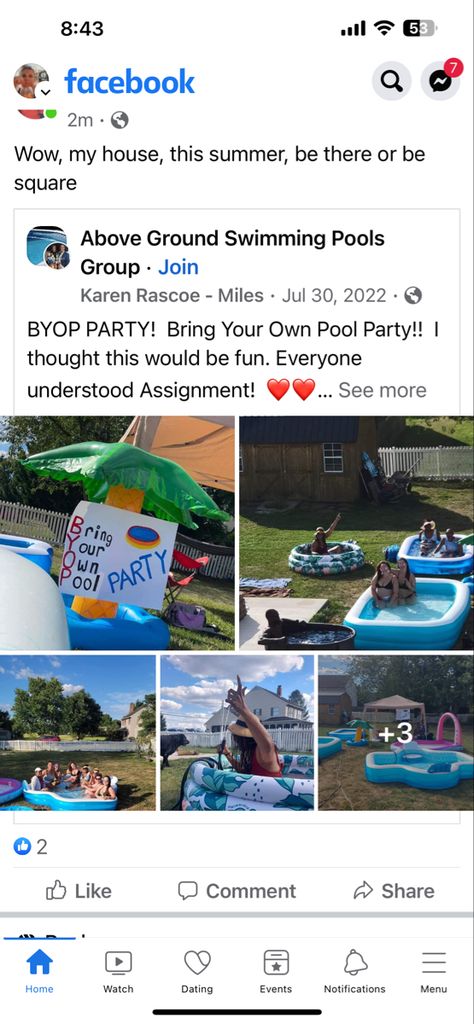 Byop Pool Party, Cheap Summer Birthday Party Ideas, Cheap Pool Party Ideas, Bring Your Own Pool Party Ideas, Bring Your Own Pool Party Backyards, Bring Your Own Pool Party, Yaught Club, Water Theme Party, 30th Ideas