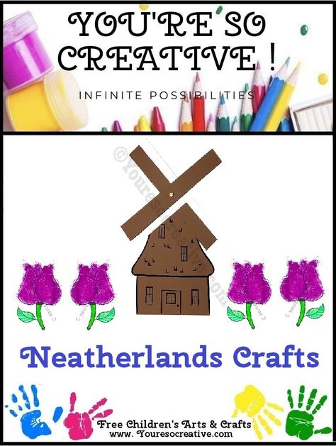 Crafts about the Netherlands We are always having fun learning about different cultures and new places with arts and crafts. If I said windmills and tulips you might have a hint about today's craft inspiration. If the headline didn't give it away you might have guessed it, we are learning about the country of the Netherlands. We are sharing threegreat projects to help your little artists learn about what they #children’sart #children’sartsandcrafts #children’scrafts #CraftsaboutHolland Christmas In Holland Crafts For Kids, Netherlands Crafts For Kids, Windmill Activity, Windmill Netherlands, Windmill Art, Netherlands Windmills, Tulip Painting, Different Cultures, So Creative