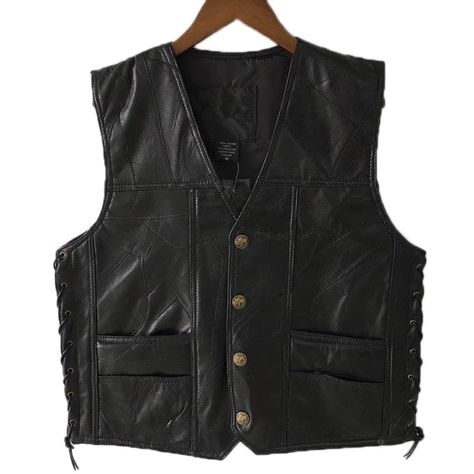 1PCS Punk Biker Vest Lace Button Autumn Sleeveless Jacket For Men Black Leather Polyester Motorcycle Vest For Men|Vests & Waistcoats| - AliExpress Sleeveless Jacket For Men, Motorcycle Leather Vest, Men Waistcoat, Leather Waistcoat, Goth Outfit, Loose Vest, Black Leather Vest, Motorcycle Vest, Retro Motorcycle