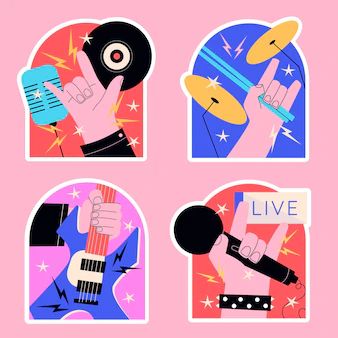 Rock Star Vectors, Photos and PSD files | Free Download Music Illustration Design, Music Festival Illustration, Musical Illustration, Editorial Illustration Magazine, Live Music Poster, Rock And Roll Sign, Handwritten Logo Design, Music Doodle, Illustration Music