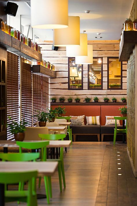 The project eco restaurant implemented in 2013  in the city of Kiev Eco Restaurant, Wooden Shutters Indoor, Shutters Indoor, Loft Cafe, Small Restaurant Design, Bakery Design Interior, Ski Decor, Divider Design, Wooden Shutters