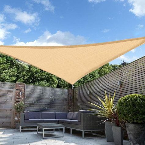 12FT Tan Triangle Sun Shade Sail, UV Block Canopy For Outdoor Patio Backyard | eFavorMart Triangle Shade Sail, Sail Shade, Triangle Sun Shade, Sail Canopies, Patio Privacy, Sun Shade Sail, Patio Canopy, Sun Sail Shade, Patio Shade