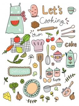 Kitchen Utensils Vectors, Photos and PSD files | Free Download Cooking Doodles, Kitchen Utensils Drawing, Kitchen Doodles, Cookbook Journal, Cooking Poster, Scrapbook Recipe Book, Deur Sticker, Kitchen Illustration, Sketch Note