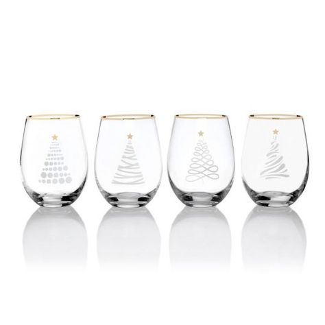 Different Christmas Trees, Christmas Tree Images, Christmas Tree Tops, Modern Christmas Tree, Christmas Tabletop, White Wine Glasses, Wine Set, Painted Wine Glasses, Holiday Christmas Tree