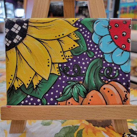 Sunflower, Floral, And Pumpkin Original Painting. Polka Dots, Checks, Gingham Plaid With Acrylic And Enamel Paints. 5 Inches By 7 Inches Wrapped Images On Stretched Canvas. Handpainted By Me Tcmacdesigns Perfect Gift, Shelf Sitter, Tiered Tray, Or Wall Art. Thank You For Shopping My Boutique. Thank You For Sharing! Boho Paint Party, Wine And Paint Night, Art 101, Whimsical Art Paintings, Jellyfish Tattoo, Acrylic Markers, Halloween Rocks, Whimsical Paintings, Paint Night