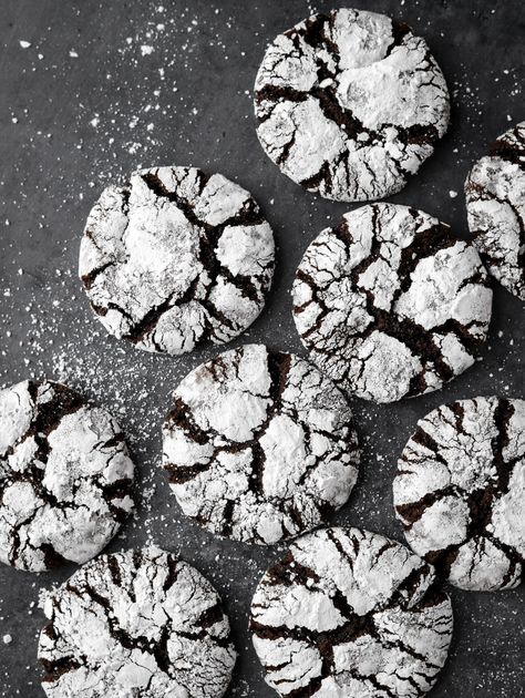 Vegan Chocolate Crinkle Cookies | Sugared & Stirred Fudgy Cookies, Chocolate Photography, Baking Photography, Brown Food, Chocolate Crinkle, Chocolate Crinkle Cookies, No Dairy, Festive Cookies, Chocolate Crinkles