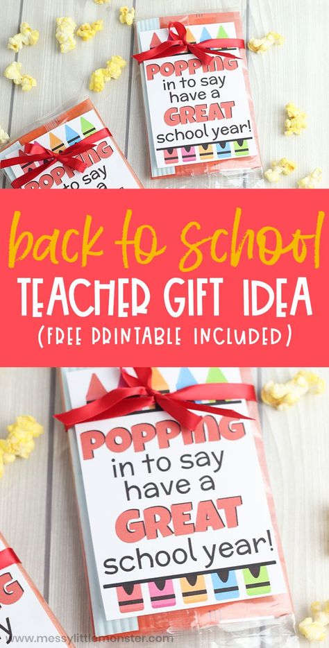 Back to school teacher gift idea. Popping in to say have a great school year printable gift tag. Student gifts from teacher or gifts to a teacher. Popping Into A New School Year, New School Year Teacher Gifts, Have A Great School Year, School Bus Crafts, Student Gift Tags, School Preparation, Student Teacher Gifts, Teacher Gift Tags, First Day Of School Activities