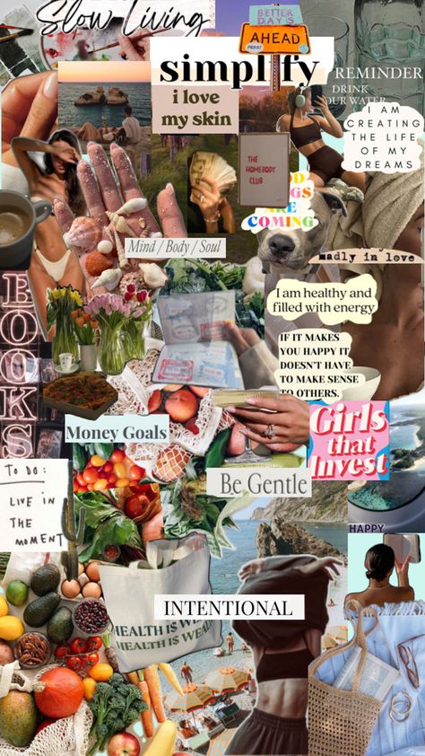 2024 vision board, collage, mood board, success, invest, happiness, intentional living, slow living, healthy eating, coffee,, fitness, working out Goal Collage, Influencer Vision Board, Vision Board Collage, Money Vision Board, 2024 Vision Board, Making A Vision Board, Way To Success, A Vision Board, Path To Success