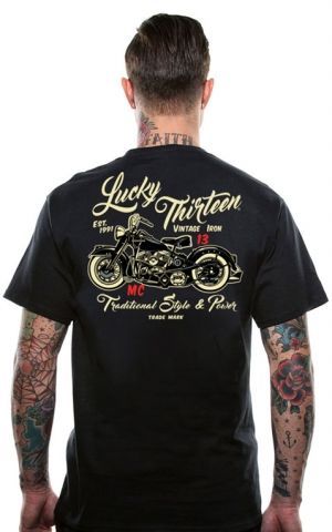 Lucky13 Mens T-Shirt - Vintage Iron Lucky 13, Tattoo T Shirts, Tshirt Design Inspiration, Look Rock, Shirt Design Inspiration, Motorcycle Tshirts, Vintage Iron, Tee Shirt Homme, Men Vintage