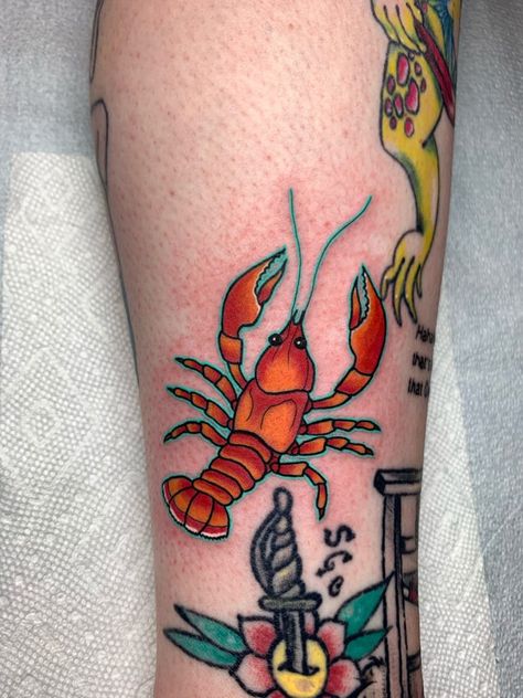 Neotraditional Crab Tattoo, Trigger Fish Tattoo, Cajun Tattoo Ideas, Crawdad Tattoo, Seafood Tattoo, Crawfish Tattoo, Sea Tattoos, Lobster Tattoo, Crab Tattoo