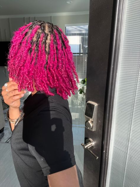 Fuschia Locs, Magenta Locs Black Women, Locs Hairstyles Dyed, Dark Pink Locs, Magenta Locs, Hot Pink Locs, Pink And Black Locs, Lavender Locs, Coloured Locs