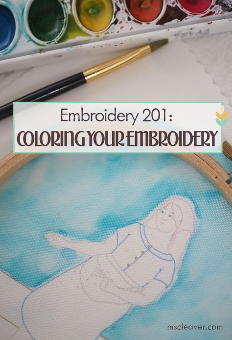 Tips and Tricks for adding color to your embroidery with crayons, colored pencils and watercolors.  Embroidery | Embroidery Tutorial |  Hoop Art | Crochet Lace Table Runner, Embroidery 101, Lace Table Runner, Fabric Painting Techniques, Watercolor Fabric, Hand Embroidery Projects, Lace Table, Machine Embroidery Patterns, Embroidery Fabric