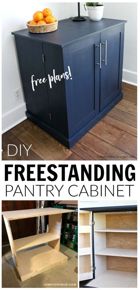 DIY Freestanding Kitchen Pantry Cabinet - Jaime Costiglio Diy Freestanding Kitchen, Freestanding Pantry, Freestanding Kitchen Pantry, Pantry Cabinet Free Standing, More Counter Space, Kitchen Pantry Cabinet, Pantry Shelving, Diy Pantry, Freestanding Kitchen