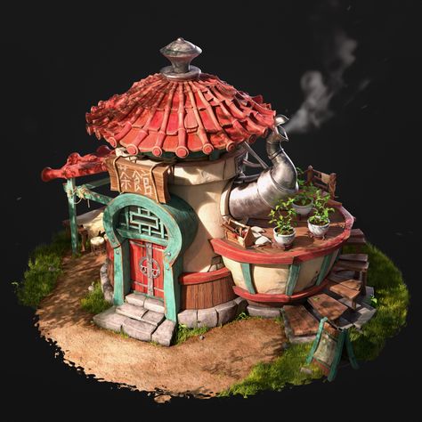 Minecraft Teapot House, Teapot House, Minecraft Japanese, 3d Diorama, Cartoon Building, Props Concept, Digital Sculpting, Creative Drawing Prompts, Substance Painter