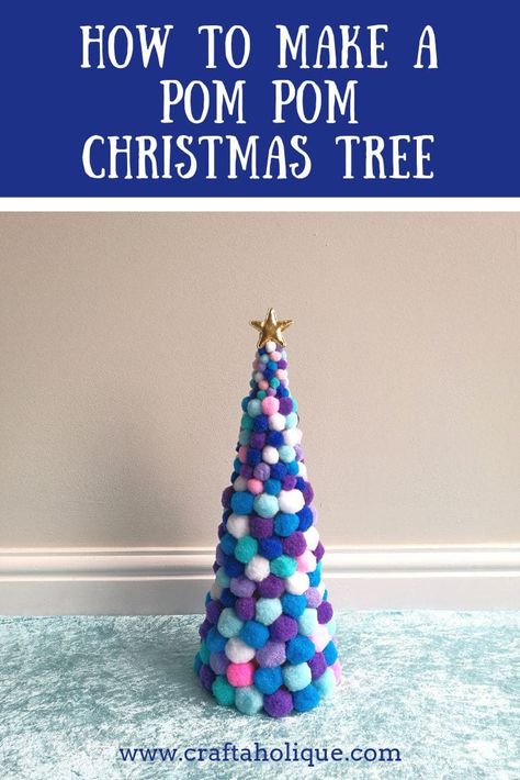 How to make a pom pom Christmas tree with Bostik White Glu - Craftaholique Pompom Christmas Tree, Pom Pom Christmas Tree, Christmas Tree Alternative, Pompom Crafts, Pom Pom Christmas, Pom Pom Tree, Alternative Christmas, How To Make A Pom Pom, Alternative Christmas Tree