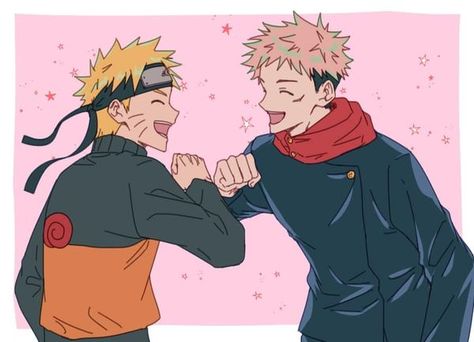 Yuji-Naruto Jjk X Naruto, Jjk Crossover, Jjk Fan Art, Anime 2022, Kingdom Hearts Anime, Naruto Family, Anime Friendship, Worlds Collide, Naruto Fan Art