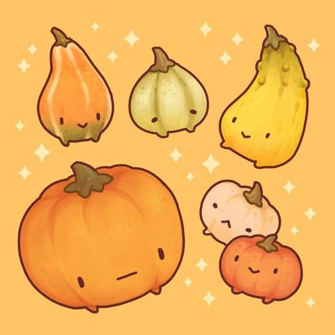 Cute Pumpkins Drawings, Cute Pumpkin Illustration, Pumpkin Cute Drawing, Drawings Of Pumpkins, Gourd Drawing, Kawaii Food Drawings, Cute Pumpkin Drawing, Plushie Art, Pumpkin Drawings