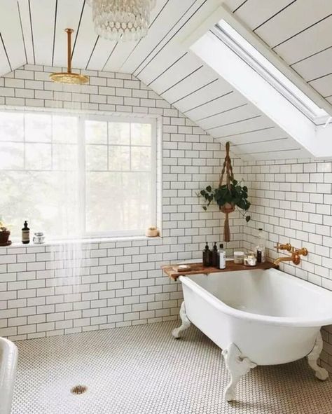 Bathroom Clawfoot Tub Layout, Modern Bathroom With Clawfoot Tub, Wet Room Bathroom With Clawfoot Tub, Bathroom Interior Design Clawfoot Tub, Modern Clawfoot Tub, Shower And Clawfoot Tub Side By Side, Wet Room Design, Clawfoot Tub Ideas, Attic Nook