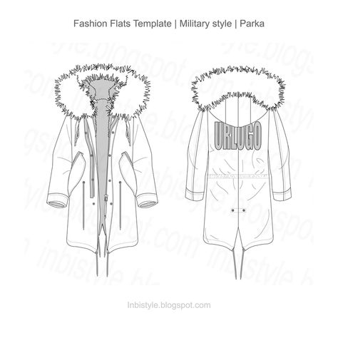 FASHION FLAT SKETCHES Parka Technical Drawing, Fur Jacket Drawing, Parka Drawing, Fall Sketches, Fashion Flat Template, Menswear Design, Fur Hoodie Jacket, Jacket Drawing, Buddha Art Drawing