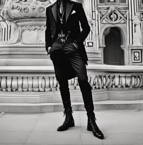 Emo Wedding Suit, Goth Suit Men, Black Outfits Edgy Men, Victorian Goth Men, Goth Suit, Gothic Suit, Goth Male, Black Outfit Edgy, White Outfit For Men