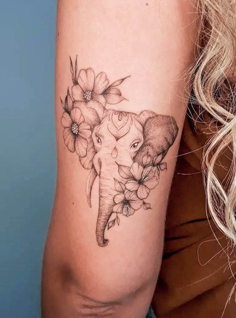 Elephant Thigh Tattoo, Tato Mandala, Mandala Elephant Tattoo, Elephant Tattoo Meaning, Cute Elephant Tattoo, Dragon Claws, Inner Arm Tattoos, Back Of Arm Tattoo, Elephant Tattoo Design