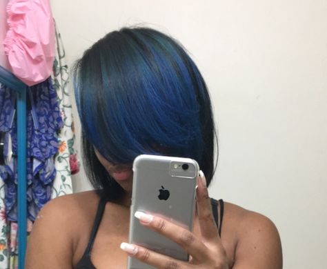 Blue Hair Joico True Blue, Silk Press Blue Hair Silk Press, Dyed Natural Hair, Blue Streaks, Silk Press, True Blue, Blue Silk, Cosmetology, Black Silk, Blue Hair