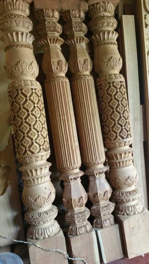 Pillers Designs, Mandir Pillar Design, Piler Designs, Temple Pillar Designs, Wooden Pillars Design, Wood Pillars, Sofa Design Wood, Wooden Pillars, Stairs Design Interior