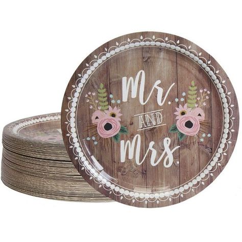 Blue Panda 80-Count Mr. And Mrs. Rustic Disposable Paper Plates 9" Brown Wedding Party Supplies : Target Disposable Wedding Plates, Bbq Wedding Reception, Wedding Theme Design, Rustic Wedding Theme, Plates Wedding, Paper Plates Wedding, I Do Bbq, Country Wedding Decorations, Bbq Wedding