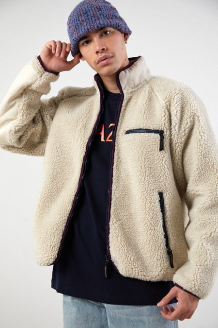 Without Walls Printed Mock Snap Polar Fleece Sweatshirt | Urban Outfitters White Fleece Jacket Outfit, Fleece Jacket Outfit, Style Californien, Plush Jacket, Mens Fleece Jacket, Mens Sherpa, Borg Jacket, Faux Shearling Jacket, Jean Vest