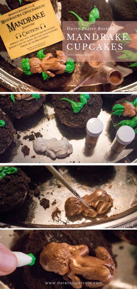 Mandrake Cupcakes, Harry Potter Recipes, Party Food Ideas For Adults, Halloween Fingerfood, Party Food For Adults, Party Food Menu, Harry Potter Parties Food, Halloween Finger Foods, Kids Birthday Party Food