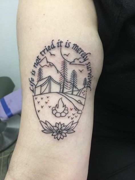 My Garth Brooks tattoo!! Lyrics from Standing Outside the Fire Brooks And Dunn Tattoo, Garth Brooks Tattoo, Best Thigh Tattoos, Thigh Tattoos For Women, Tattoo Lyrics, Chaos Tattoo, Camping Tattoo, The Front Bottoms, Floral Thigh Tattoos