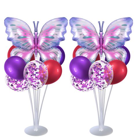 PRICES MAY VARY. Easy to Use: The butterfly table centerpiece balloons stand kit package come with union joints for spliced the stick, and the cups for attach the balloons. Splice the two thick stick and put it on the central of base, then the others on the side. Package Content: Our butterfly balloons decorations are totally 2 sets table centerpiece balloons stand kit. 16 pcs balloons, including 2 pcs pink butterfly, 5 pcs 12 inch pink latex balloons, 5 pcs purple latex balloons, 4 pcs confetti Butterfly Centerpieces, Butterfly Balloons, Butterfly Table, Balloon Stands, Kids Gift Guide, Butterfly Birthday, Pink Butterfly, Foil Balloons, Latex Balloons