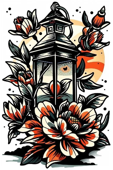 Tattoo idea: tattoo sketch The soft glow of lanterns adorns a tradi 1 Japanese Lantern Tattoo Design, Japanese Lantern Tattoo, Lantern Tattoo Design, Traditional Sailor Tattoos, Lantern Tattoo, Sailor Tattoo, 7 Tattoo, Idea Tattoo, Japanese Lantern