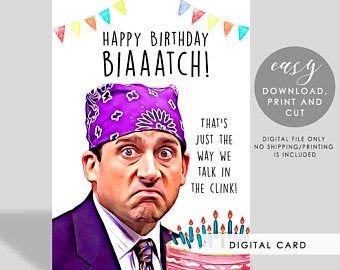 Prison Mike Scott birthday digital card, Prison michael Scott, The office funny card, Greeting card, Happy Birthday card, TV show cards https://etsy.me/3br4ZTM #birthday #white #greetingcard #theofficecard #theofficeprintable #michaelscott #michaelscottcard #mikescottcard #mikescottprintable #prisonmike The Office Birthday Cards Diy, The Office Kelly Birthday, Michael Scott Birthday Quotes, The Office Birthday Cards, Michael Scott Birthday Card, The Office Happy Birthday, The Office Funny, Birthday Funnies, Michael Scott The Office